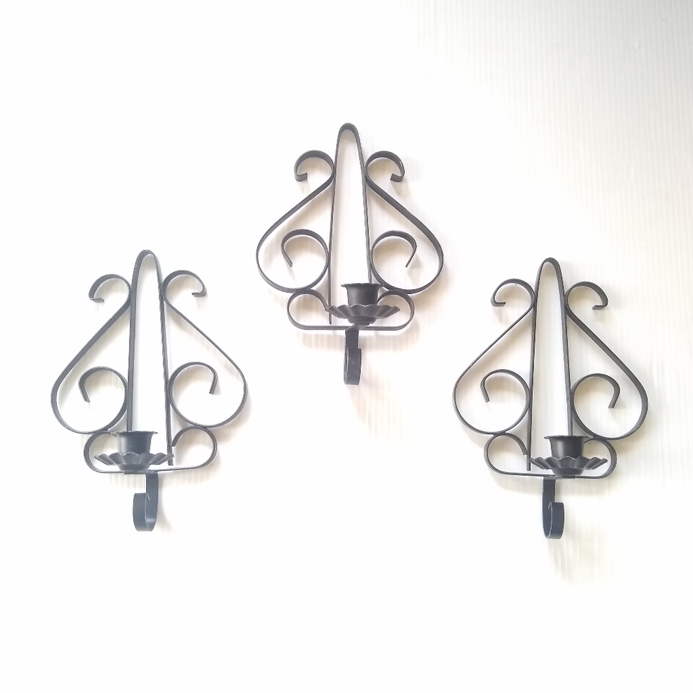 Black metal wall candle sconces trio set of 3